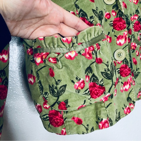 Outer Edge Boho Green Floral Corduroy Button Front Blazer Jacket Medium - Picture 5 of 7